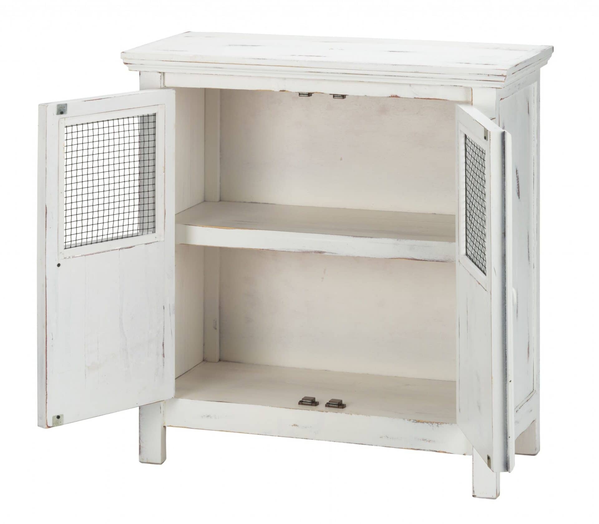 Rustic White Wood and Wire Farmhouse Two Door Accent Cabinet 2 Rustic White Wood and Wire Farmhouse Two Door Accent Cabinet - Image 2
