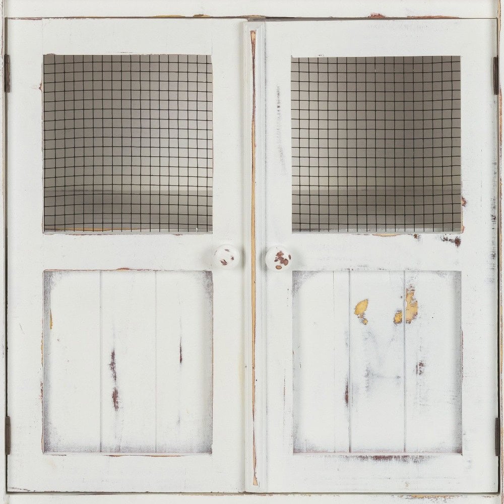 Rustic White Wood and Wire Farmhouse Two Door Accent Cabinet 5 Rustic White Wood and Wire Farmhouse Two Door Accent Cabinet - Image 5