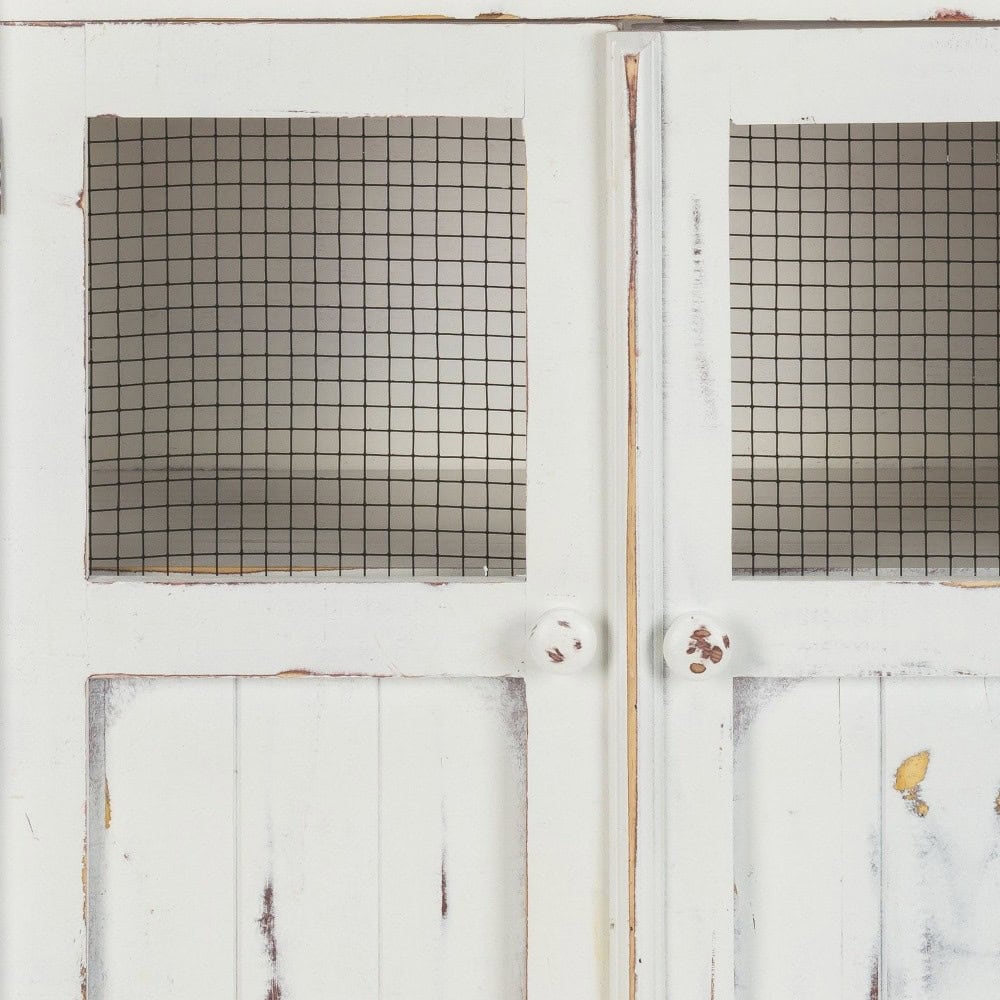 Rustic White Wood and Wire Farmhouse Two Door Accent Cabinet 6 Rustic White Wood and Wire Farmhouse Two Door Accent Cabinet - Image 6