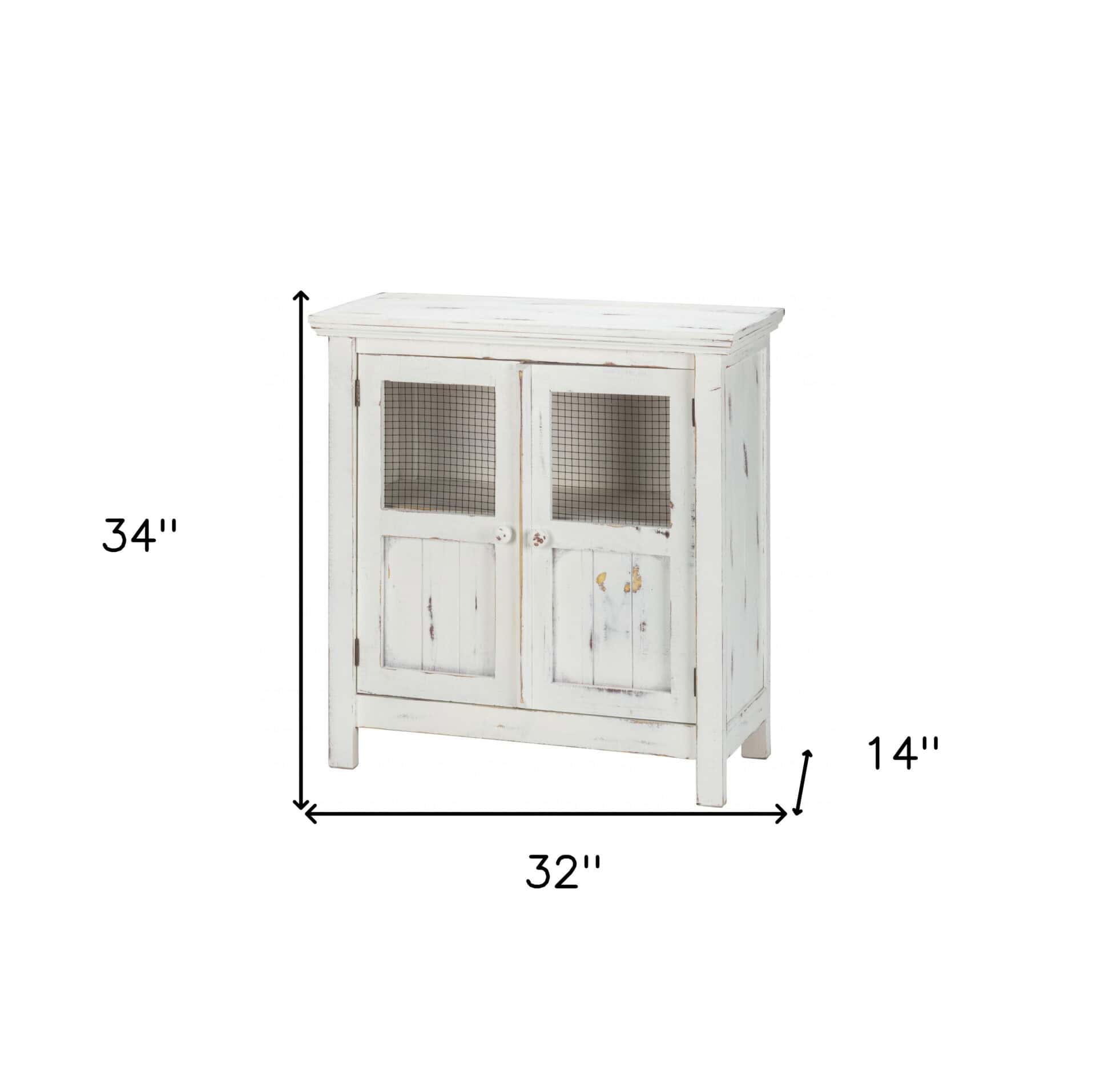 Rustic White Wood and Wire Farmhouse Two Door Accent Cabinet 7 Rustic White Wood and Wire Farmhouse Two Door Accent Cabinet - Image 7