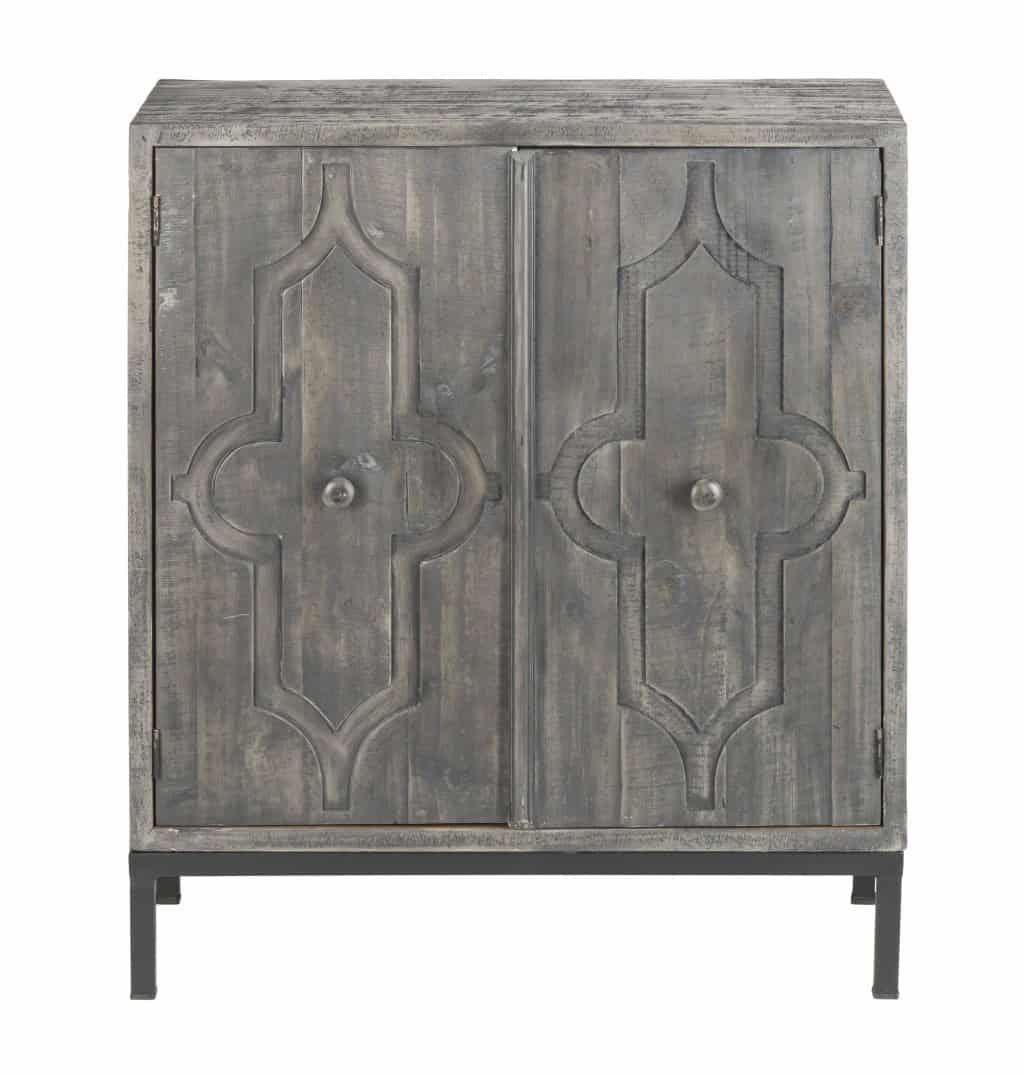 Rustic Gray Wash Scrollwork Wood Two Door Accent Cabinet 1 Rustic Gray Wash Scrollwork Wood Two Door Accent Cabinet