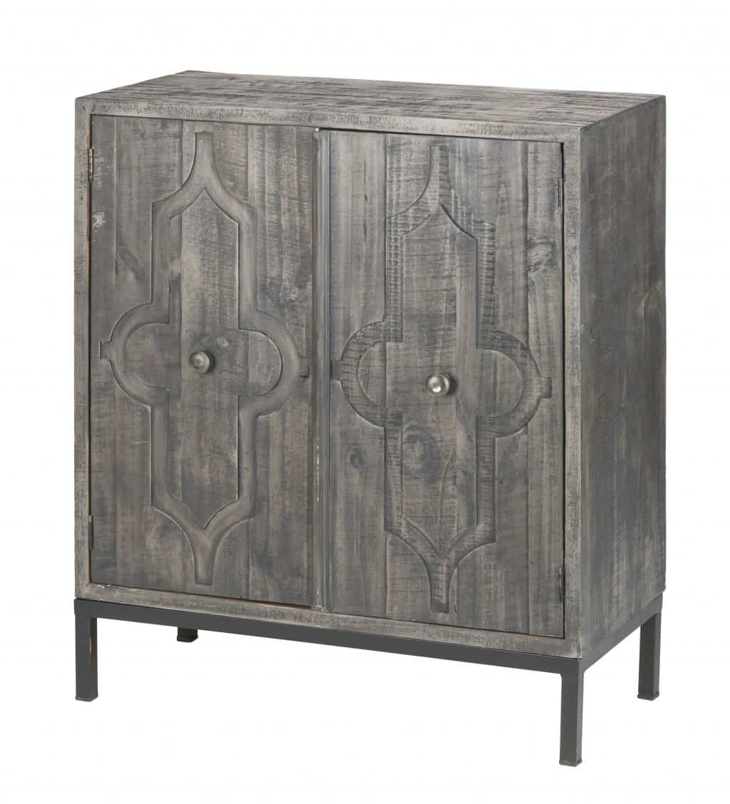 Rustic Gray Wash Scrollwork Wood Two Door Accent Cabinet 2 Rustic Gray Wash Scrollwork Wood Two Door Accent Cabinet - Image 2