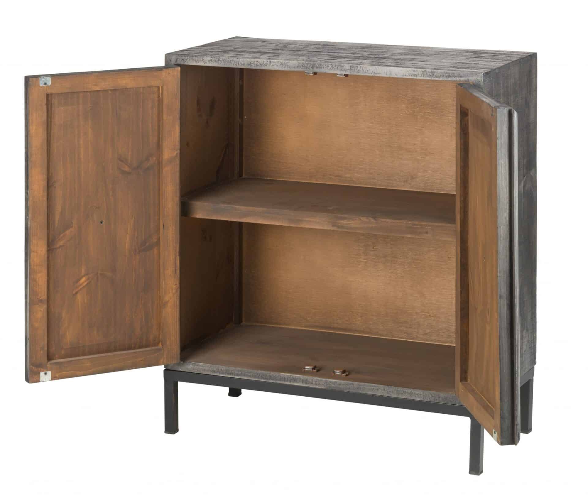 Rustic Gray Wash Scrollwork Wood Two Door Accent Cabinet 3 Rustic Gray Wash Scrollwork Wood Two Door Accent Cabinet - Image 3