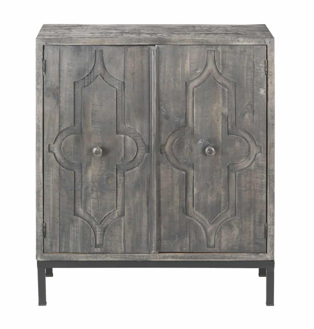 Rustic Gray Wash Scrollwork Wood Two Door Accent Cabinet 4 Rustic Gray Wash Scrollwork Wood Two Door Accent Cabinet - Image 4