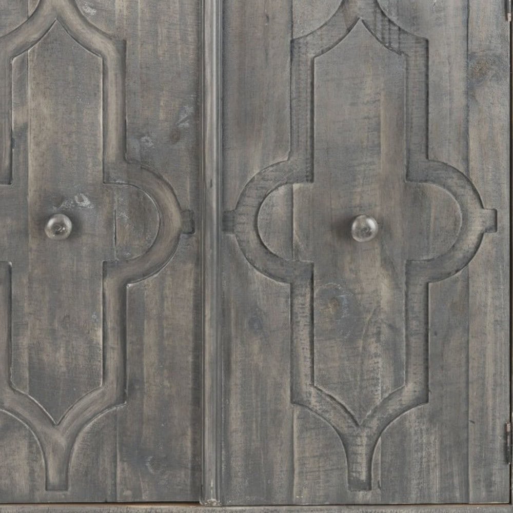 Rustic Gray Wash Scrollwork Wood Two Door Accent Cabinet 6 Rustic Gray Wash Scrollwork Wood Two Door Accent Cabinet - Image 6
