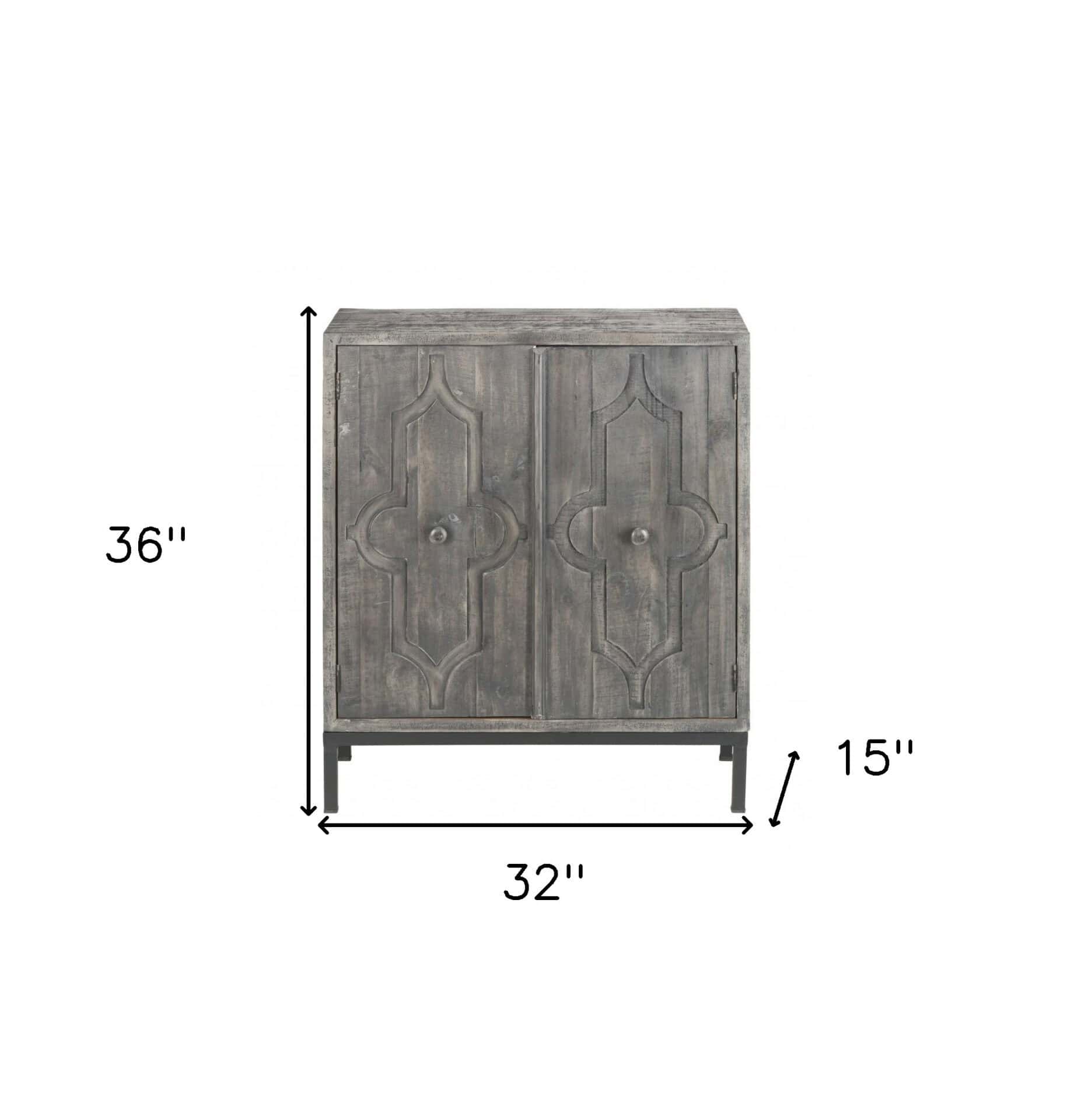 Rustic Gray Wash Scrollwork Wood Two Door Accent Cabinet 7 Rustic Gray Wash Scrollwork Wood Two Door Accent Cabinet - Image 7