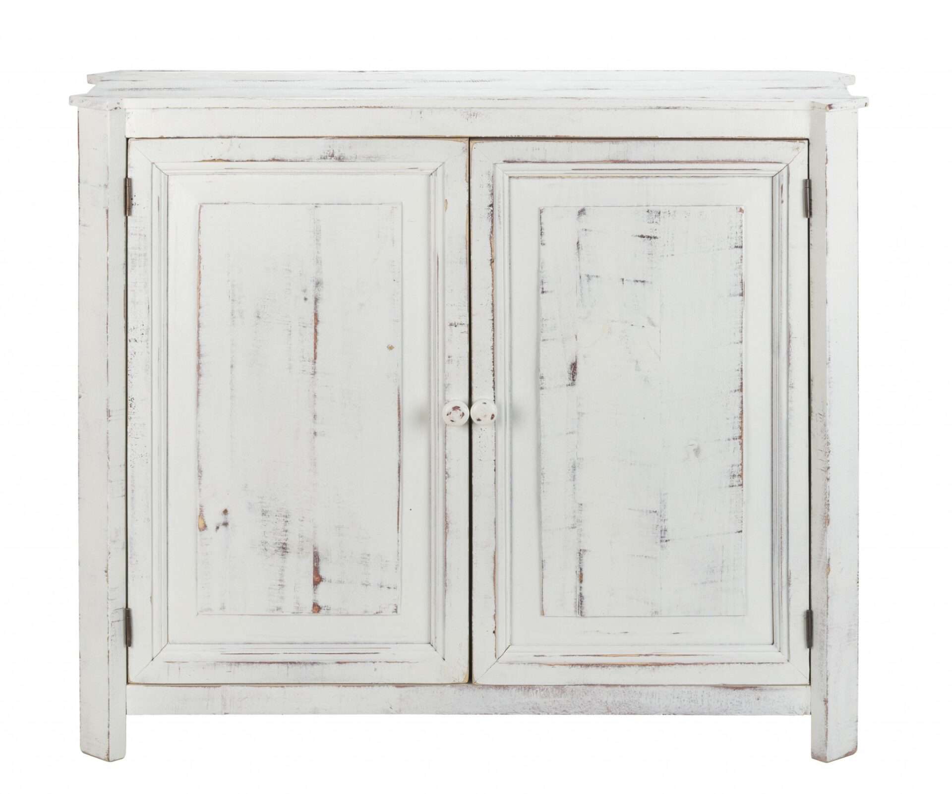 Distressed White Wooden Two Door Farmhouse Accent Cabinet 1 Distressed White Wooden Two Door Farmhouse Accent Cabinet