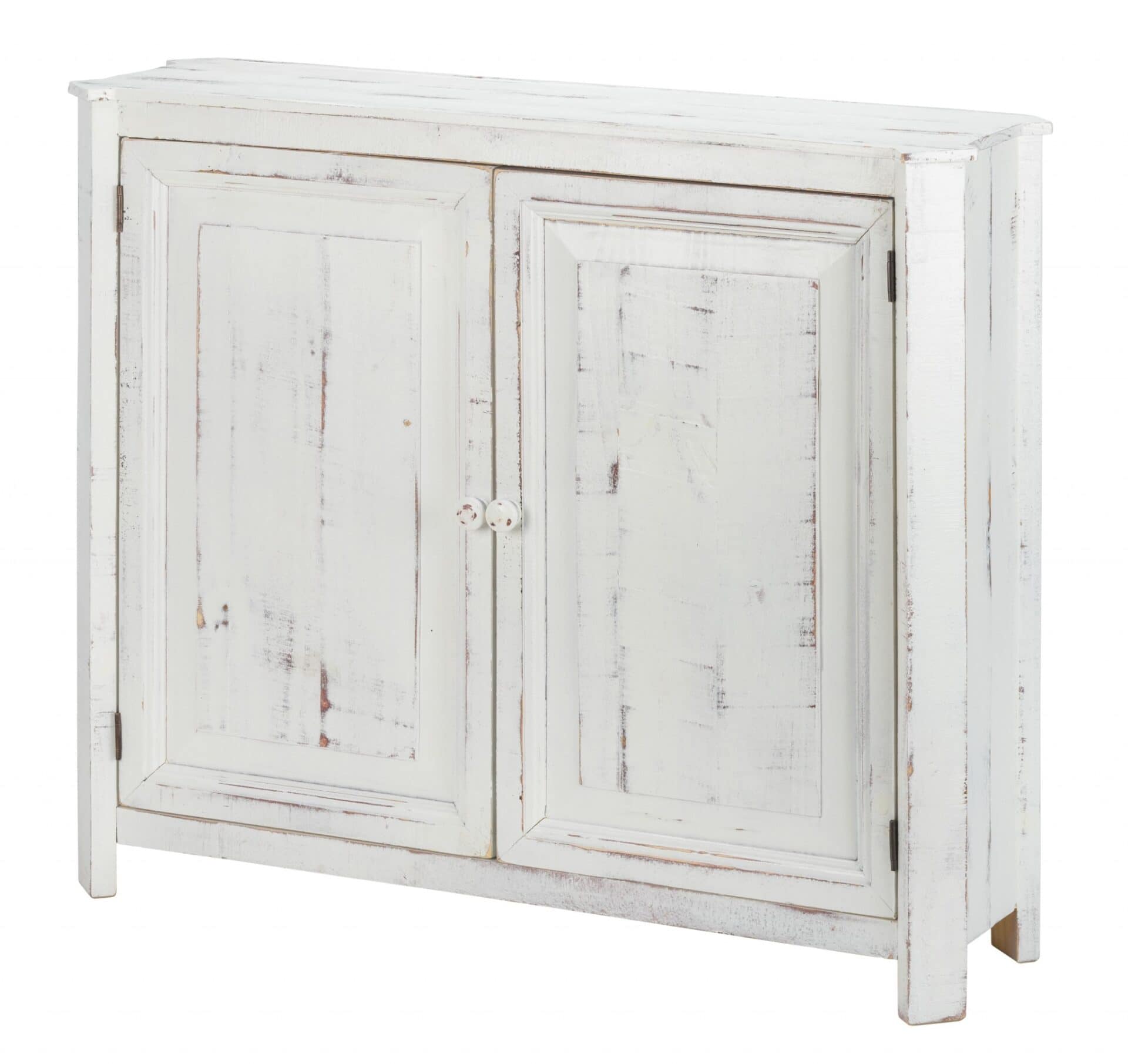 Distressed White Wooden Two Door Farmhouse Accent Cabinet 2 Distressed White Wooden Two Door Farmhouse Accent Cabinet - Image 2