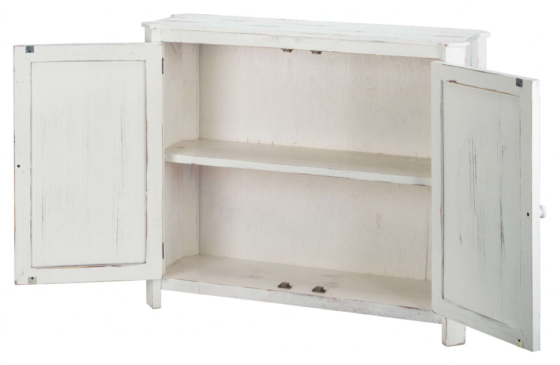 Distressed White Wooden Two Door Farmhouse Accent Cabinet 4 Distressed White Wooden Two Door Farmhouse Accent Cabinet - Image 4