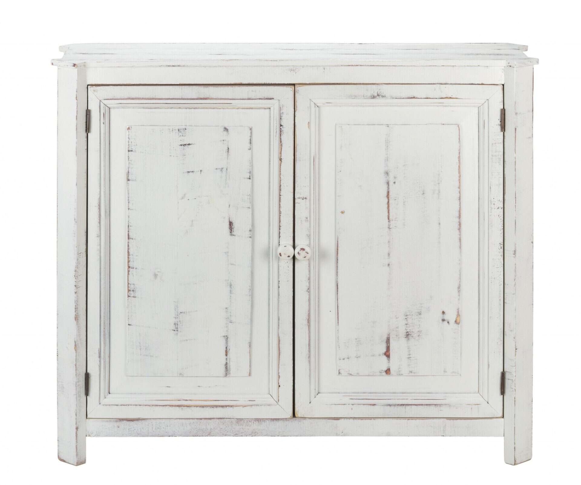 Distressed White Wooden Two Door Farmhouse Accent Cabinet 3 Distressed White Wooden Two Door Farmhouse Accent Cabinet - Image 3