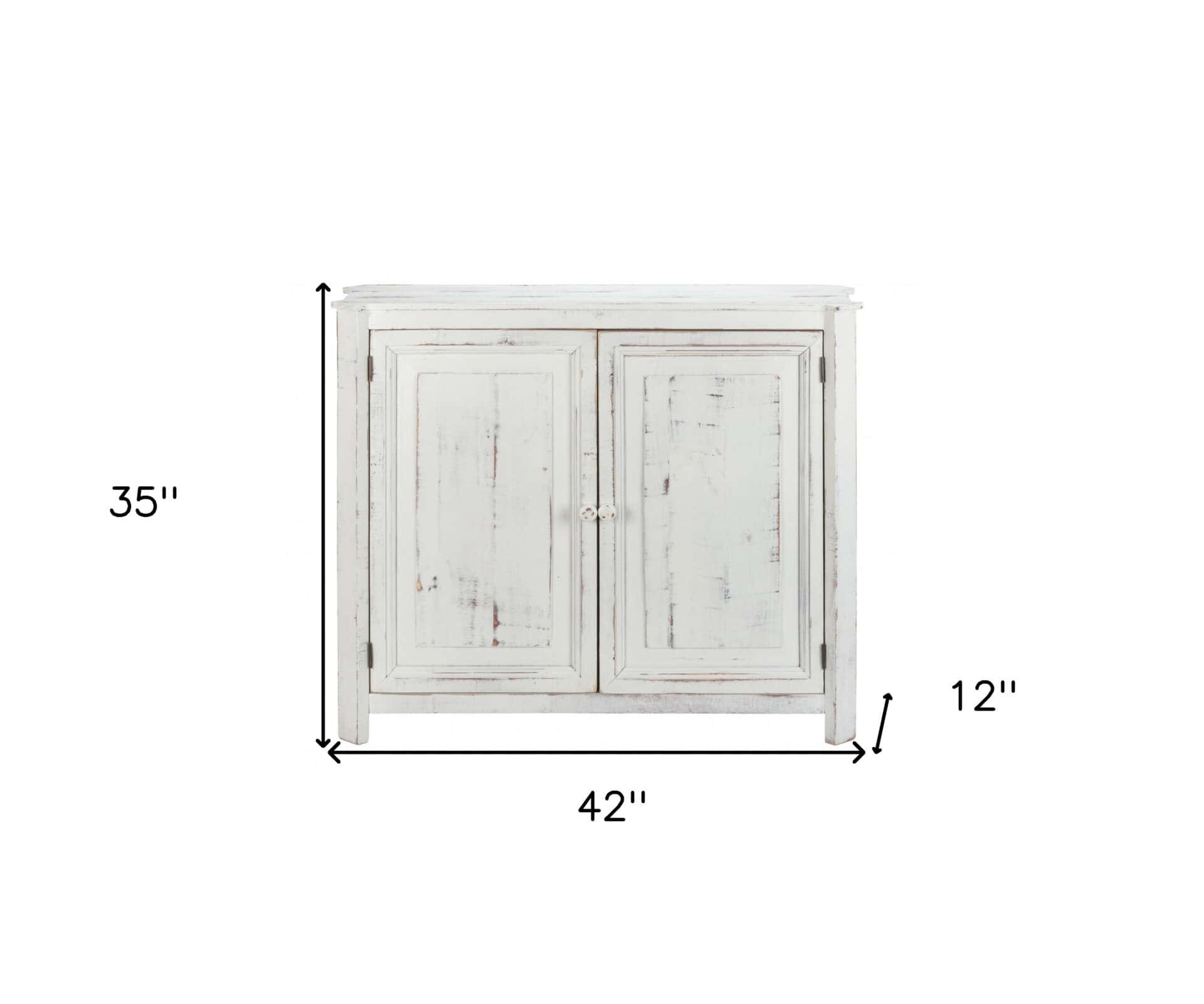 Distressed White Wooden Two Door Farmhouse Accent Cabinet 7 Distressed White Wooden Two Door Farmhouse Accent Cabinet - Image 7