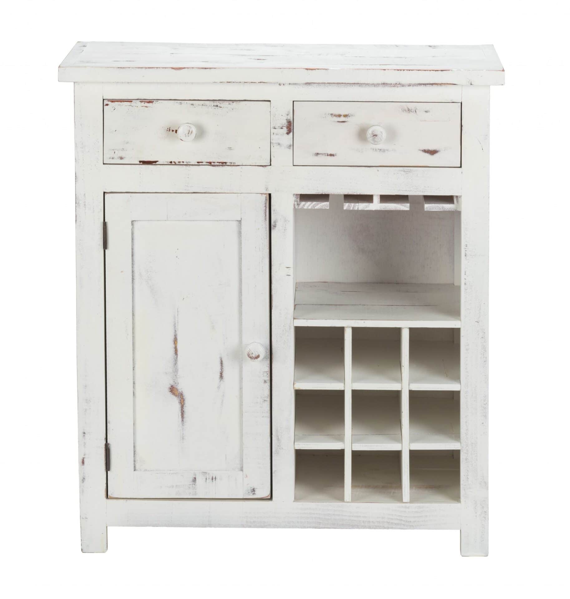 Rustic White Wine Cabinet with Storage and Glass Holders 1 Rustic White Wine Cabinet with Storage and Glass Holders