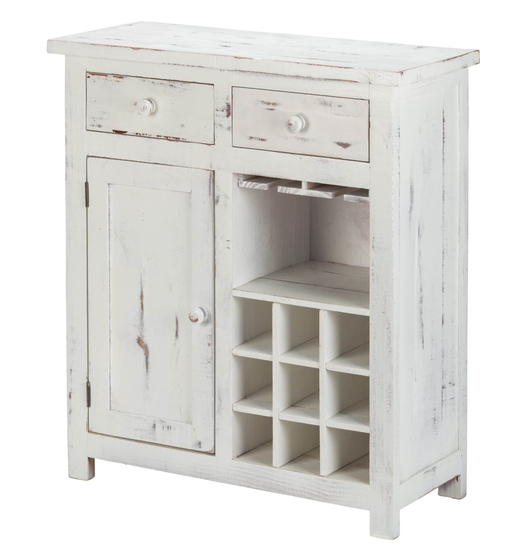 Rustic White Wine Cabinet with Storage and Glass Holders 4 Rustic White Wine Cabinet with Storage and Glass Holders - Image 4