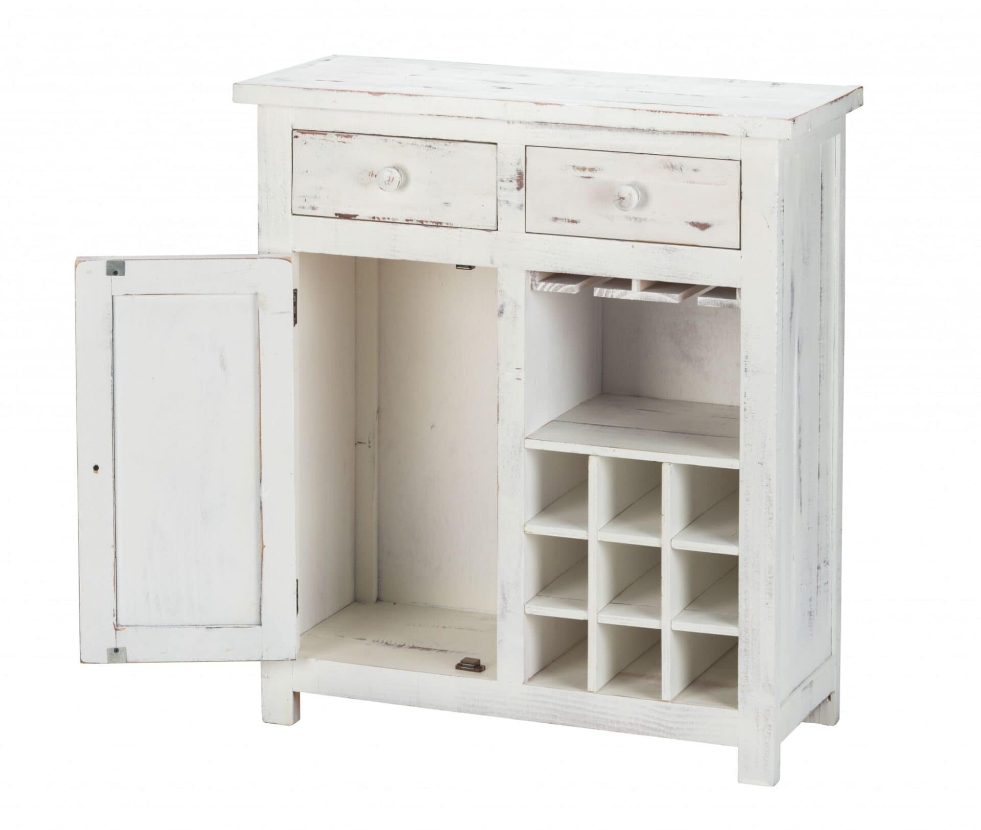 Rustic White Wine Cabinet with Storage and Glass Holders 2 Rustic White Wine Cabinet with Storage and Glass Holders - Image 2