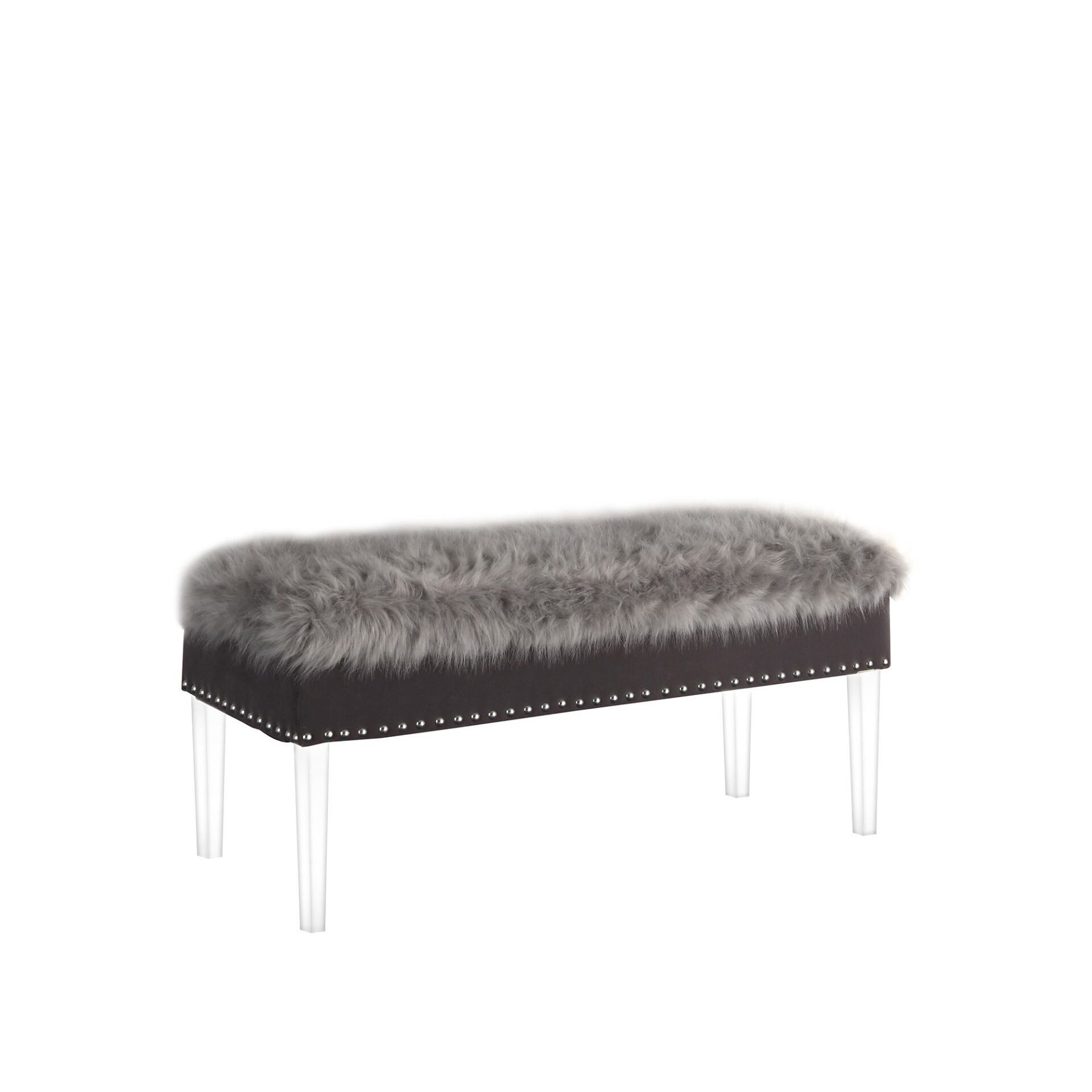 42" Gray Faux Fur Flip Top Storage Bench with Acrylic Frame 2 42" Gray Faux Fur Flip Top Storage Bench with Acrylic Frame - Image 2