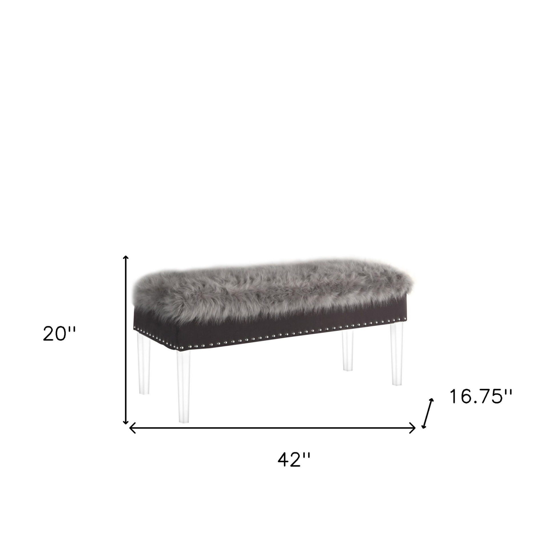 42" Gray Faux Fur Flip Top Storage Bench with Acrylic Frame 5 42" Gray Faux Fur Flip Top Storage Bench with Acrylic Frame - Image 5