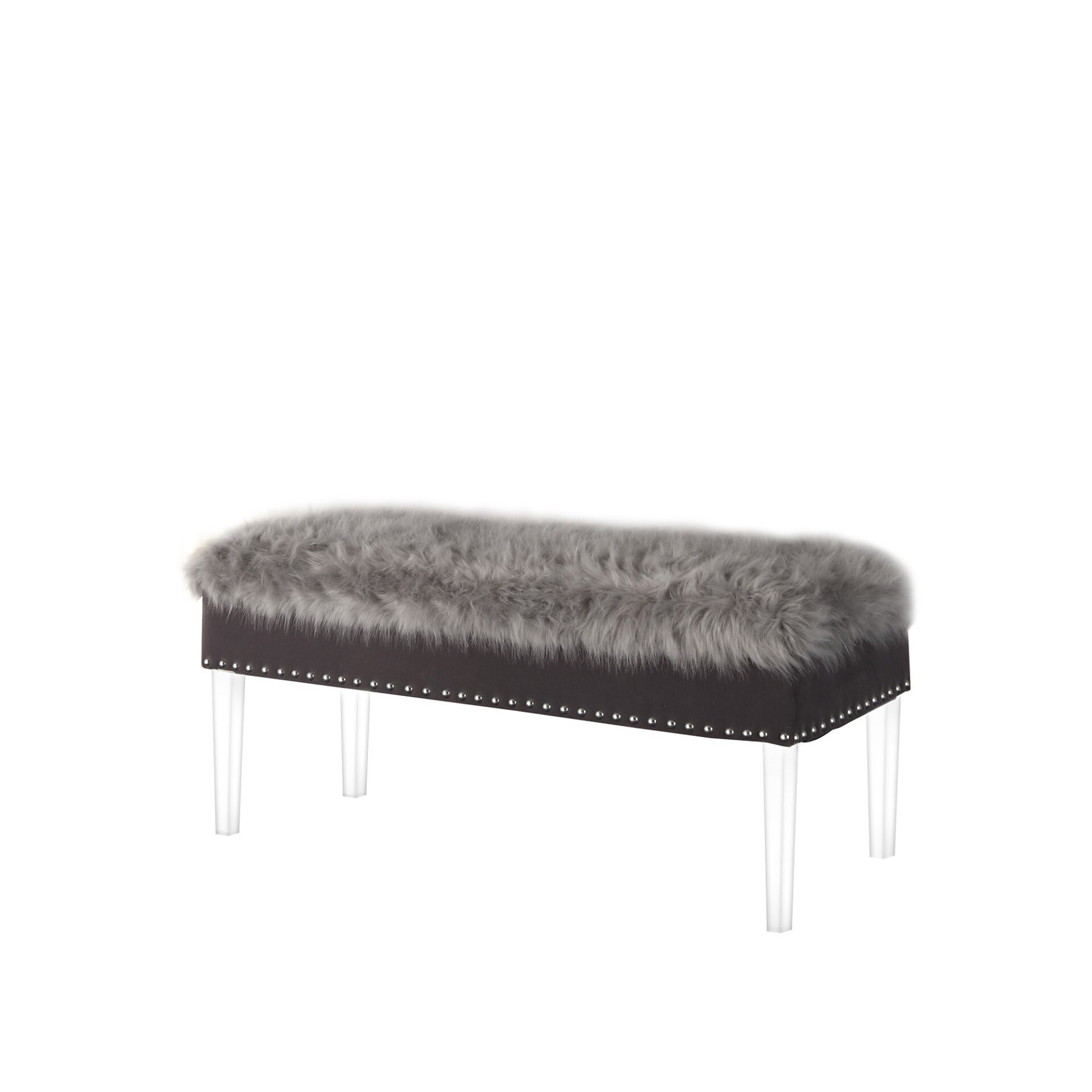 42" Gray Faux Fur Flip Top Storage Bench with Acrylic Frame 4 42" Gray Faux Fur Flip Top Storage Bench with Acrylic Frame - Image 4