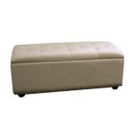 17" Beige and Black Upholstered Microfiber Flip Top Storage Bench