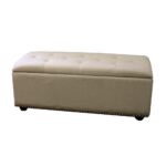 17" Beige and Black Upholstered Microfiber Flip Top Storage Bench