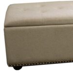 17" Beige and Black Upholstered Microfiber Flip Top Storage Bench