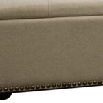 17" Beige and Black Upholstered Microfiber Flip Top Storage Bench