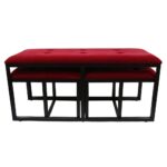 18" Red and Black Upholstered Microfiber Bench with Metal Frame