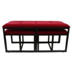 18" Red and Black Upholstered Microfiber Bench with Metal Frame