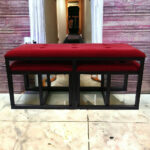 18" Red and Black Upholstered Microfiber Bench with Metal Frame