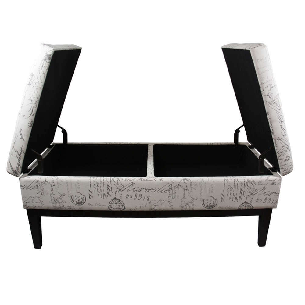 Black and White Vintage Postcard Storage Bench with Dual Lift 3 Black and White Vintage Postcard Storage Bench with Dual Lift - Image 3