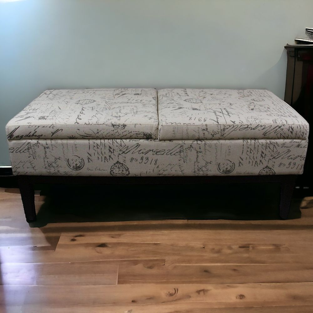 Black and White Vintage Postcard Storage Bench with Dual Lift 2 Black and White Vintage Postcard Storage Bench with Dual Lift - Image 2