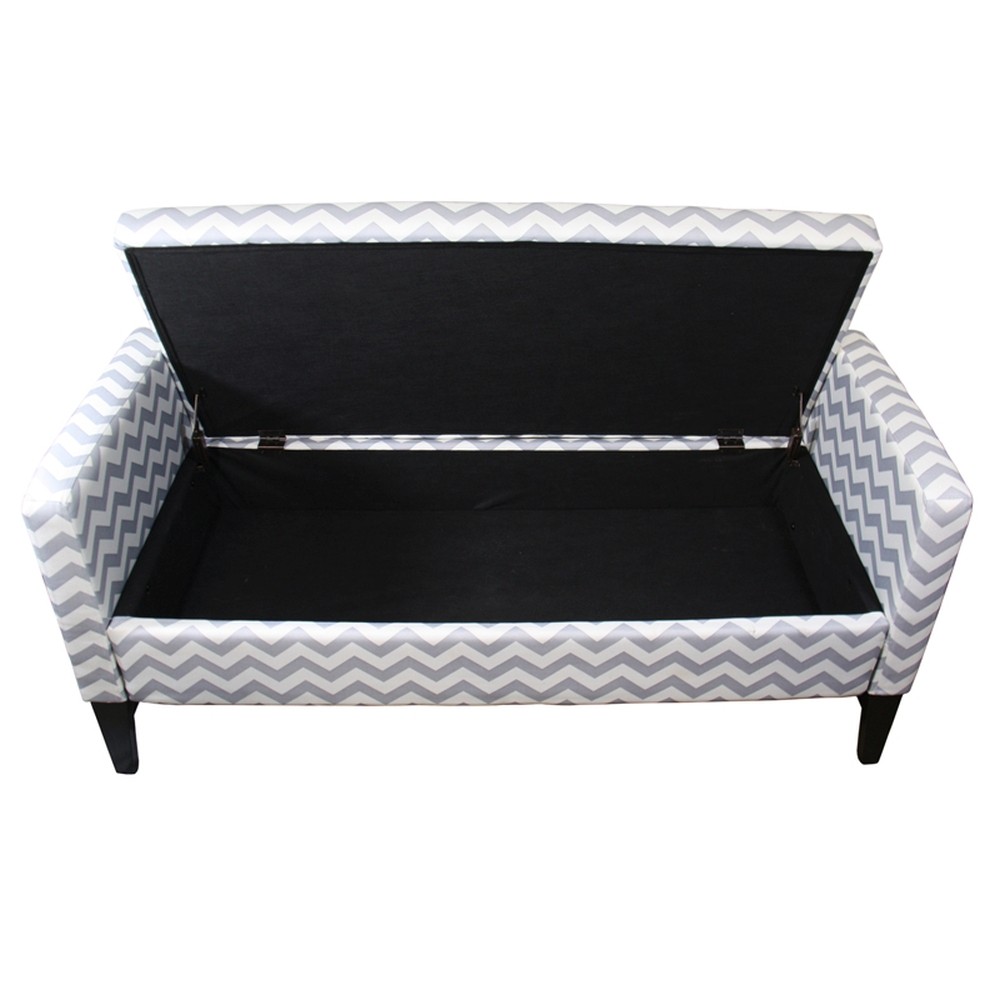 53" Modern Gray Chevron Upholstered Storage Bench with Flip Top 4 53" Modern Gray Chevron Upholstered Storage Bench with Flip Top - Image 4