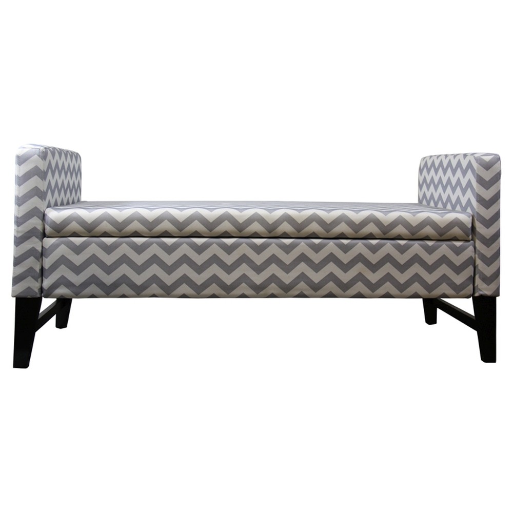 53" Modern Gray Chevron Upholstered Storage Bench with Flip Top 1 53" Modern Gray Chevron Upholstered Storage Bench with Flip Top