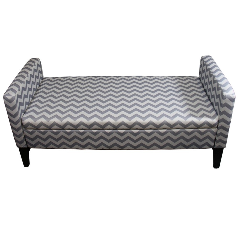 53" Modern Gray Chevron Upholstered Storage Bench with Flip Top 5 53" Modern Gray Chevron Upholstered Storage Bench with Flip Top - Image 5