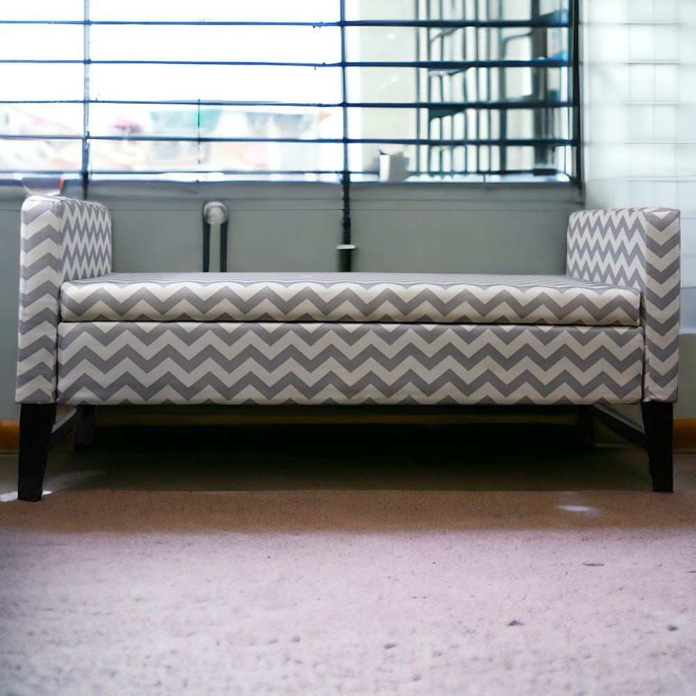 53" Modern Gray Chevron Upholstered Storage Bench with Flip Top 2 53" Modern Gray Chevron Upholstered Storage Bench with Flip Top - Image 2