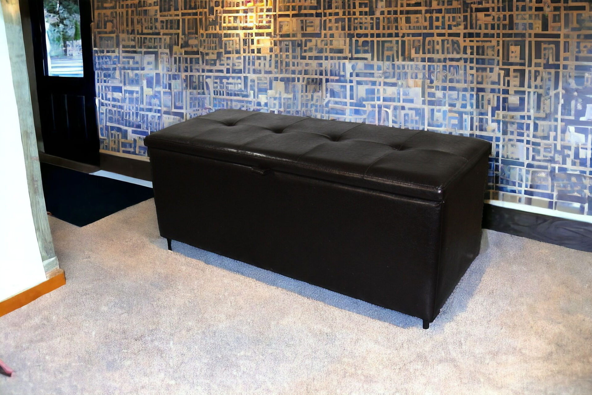 17" Brown Faux Leather Upholstered Flip Top Storage Bench 2 17" Brown Faux Leather Upholstered Flip Top Storage Bench - Image 2