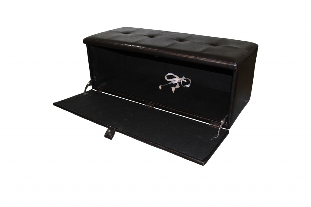 17" Brown Faux Leather Upholstered Flip Top Storage Bench 3 17" Brown Faux Leather Upholstered Flip Top Storage Bench - Image 3