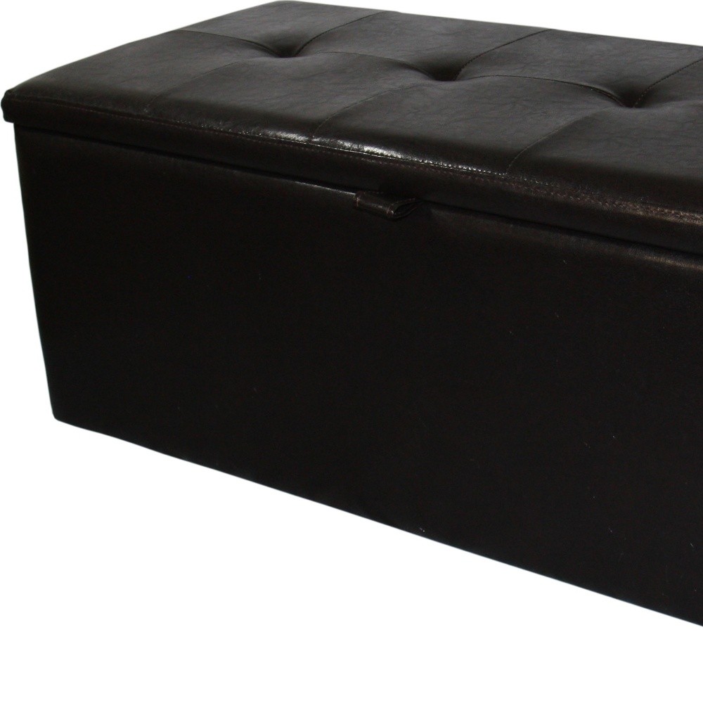 17" Brown Faux Leather Upholstered Flip Top Storage Bench 6 17" Brown Faux Leather Upholstered Flip Top Storage Bench - Image 6