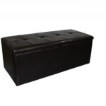 17" Brown Faux Leather Upholstered Flip Top Storage Bench 14 17" Brown Faux Leather Upholstered Flip Top Storage Bench