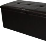 17" Brown Faux Leather Upholstered Flip Top Storage Bench 17 17" Brown Faux Leather Upholstered Flip Top Storage Bench