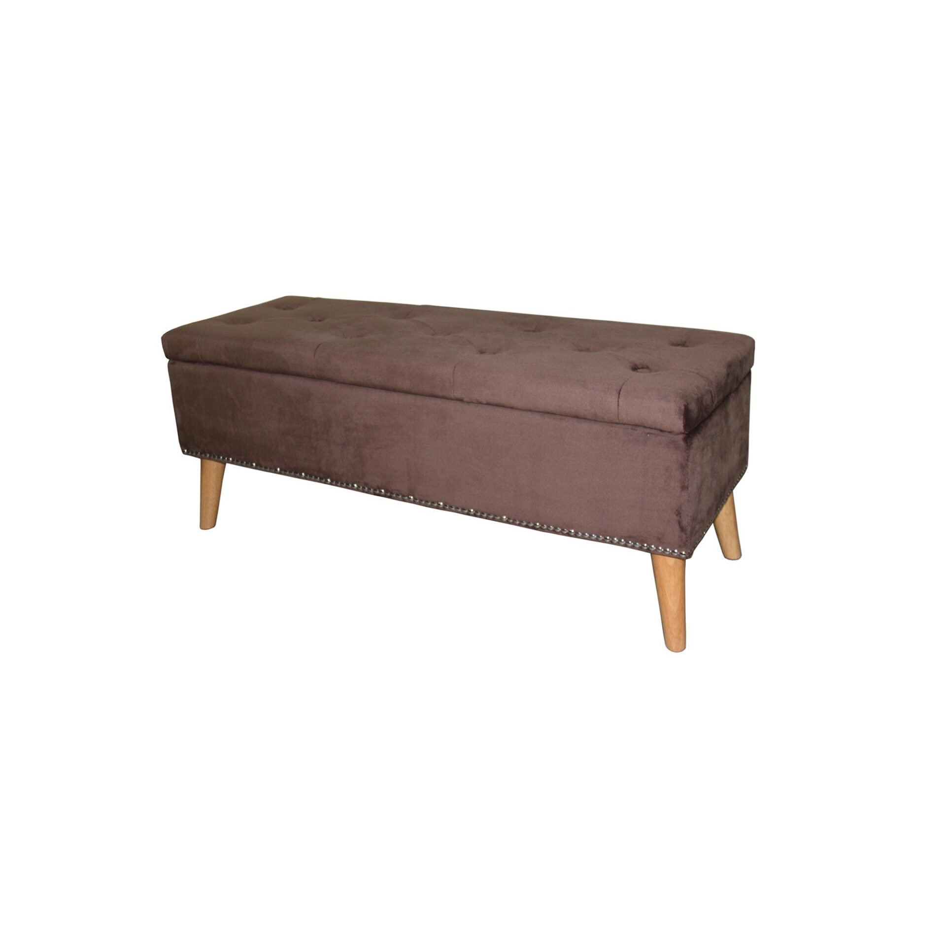 Brown Suede Storage Bench with Nailhead Trim and Hidden Storage 1 Brown Suede Storage Bench with Nailhead Trim and Hidden Storage