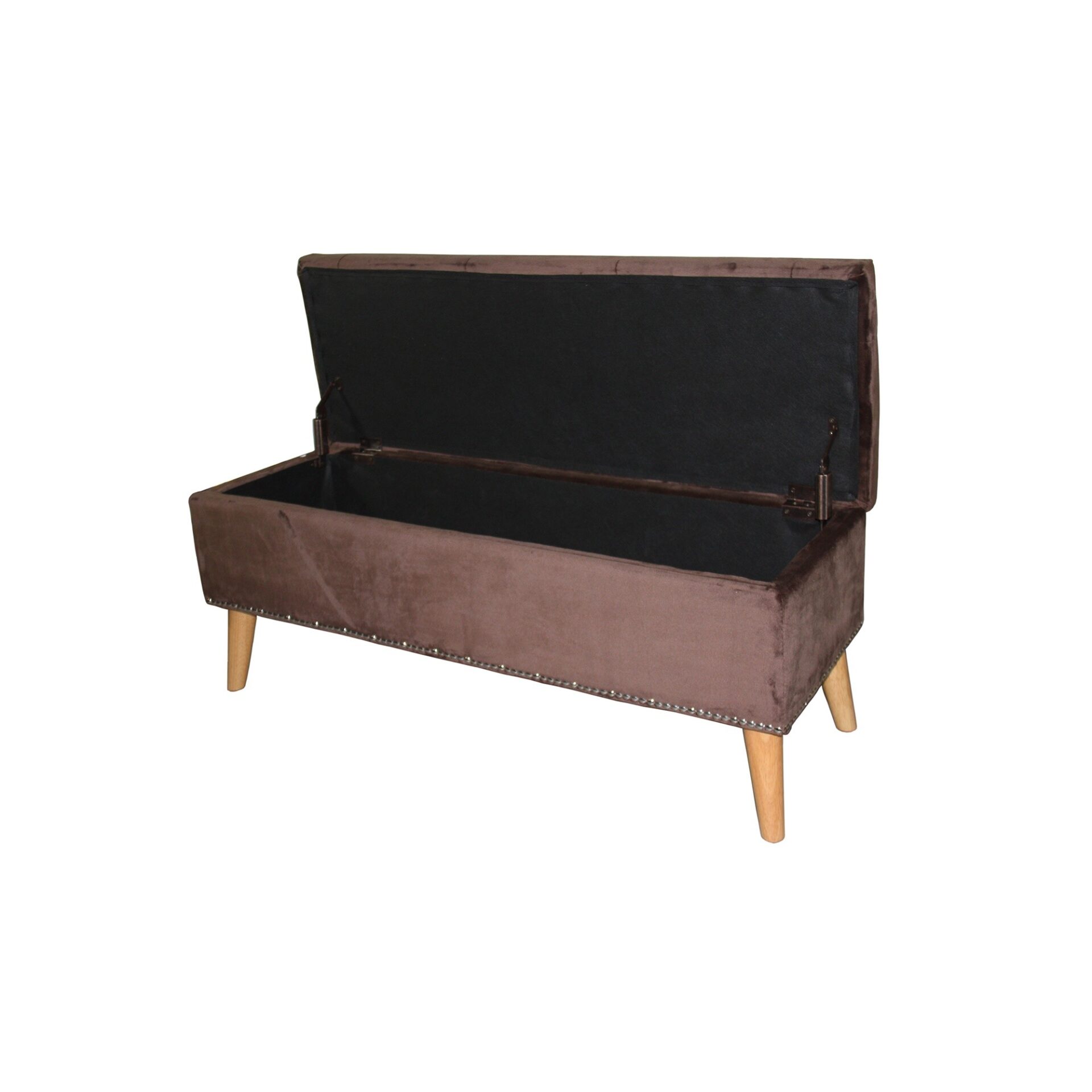 Brown Suede Storage Bench with Nailhead Trim and Hidden Storage 3 Brown Suede Storage Bench with Nailhead Trim and Hidden Storage - Image 3
