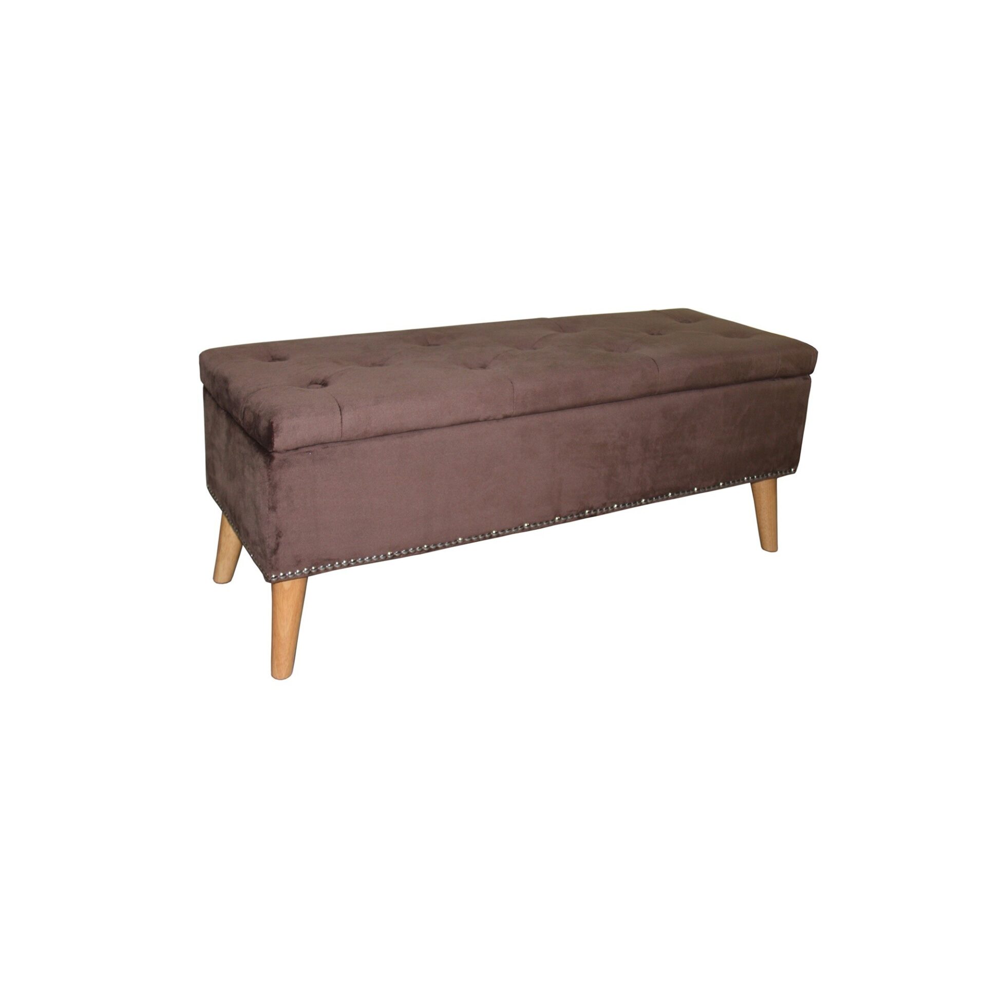 Brown Suede Storage Bench with Nailhead Trim and Hidden Storage 4 Brown Suede Storage Bench with Nailhead Trim and Hidden Storage - Image 4