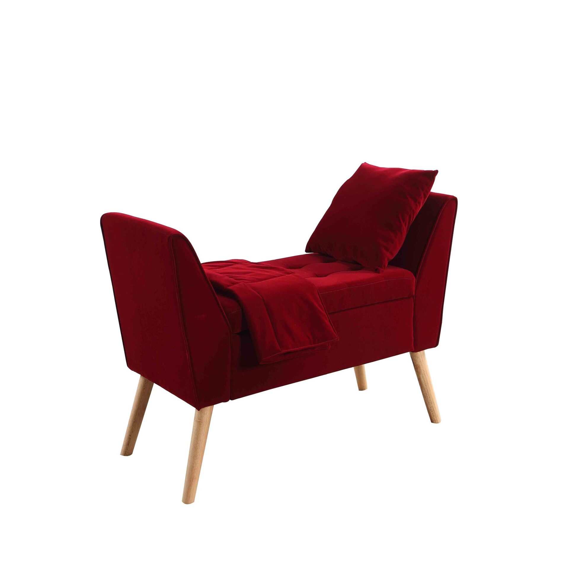 19" Red and Brown Upholstered Flip-Top Benches, Set of 3 2 19" Red and Brown Upholstered Flip-Top Benches, Set of 3 - Image 2