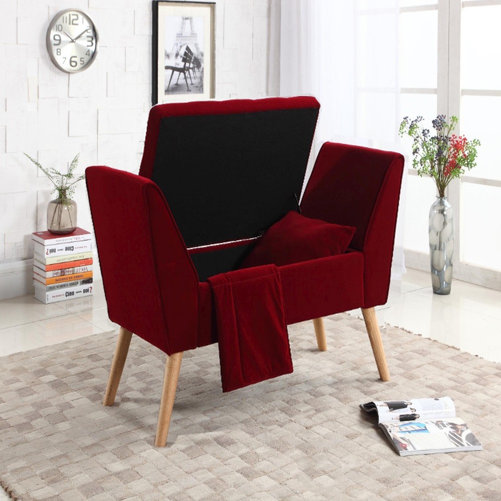 19" Red and Brown Upholstered Flip-Top Benches, Set of 3 6 19" Red and Brown Upholstered Flip-Top Benches, Set of 3 - Image 6