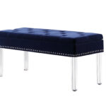 42" Contemporary Navy Blue Velvet Storage Bench with Acrylic Legs