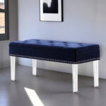 42" Contemporary Navy Blue Velvet Storage Bench with Acrylic Legs
