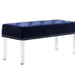 42" Contemporary Navy Blue Velvet Storage Bench with Acrylic Legs