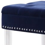 42" Contemporary Navy Blue Velvet Storage Bench with Acrylic Legs
