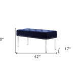 42" Contemporary Navy Blue Velvet Storage Bench with Acrylic Legs