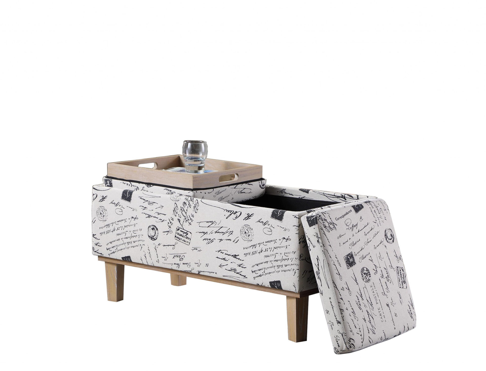 17" Black and White Upholstered Bench with Flip-Top Storage 4 17" Black and White Upholstered Bench with Flip-Top Storage - Image 4